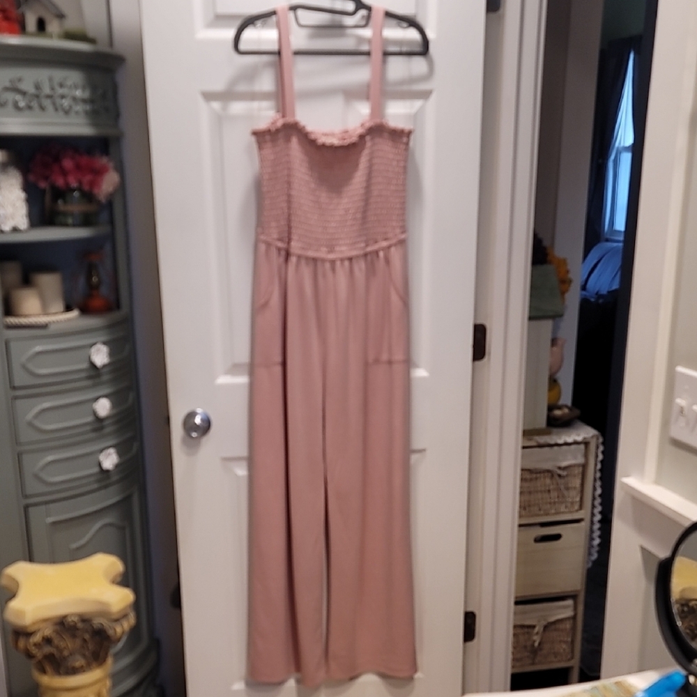 Moa Moa Dusty Rose Smocked Jumpsuit